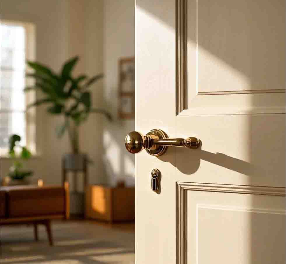 Elegant ivory white wooden door with a smooth finish, perfect for contemporary home interiors.
