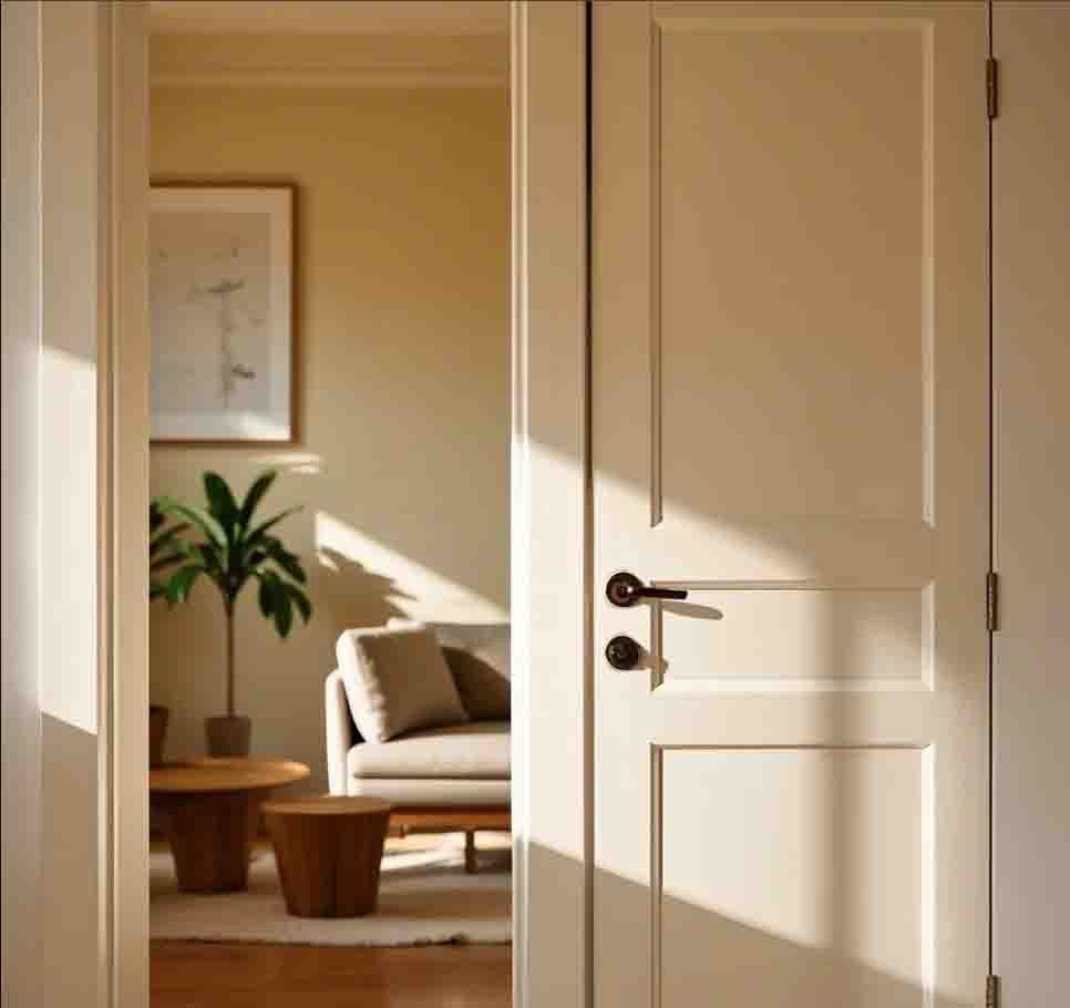 Beautiful ivory white wooden door with a glossy finish, ideal for enhancing the elegance of any living space.