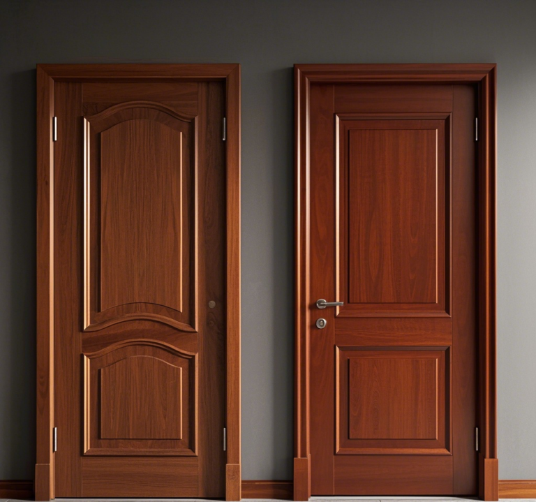 Side-by-side comparison of a solid wood door and a hollow core door, highlighting durability and design differences.
