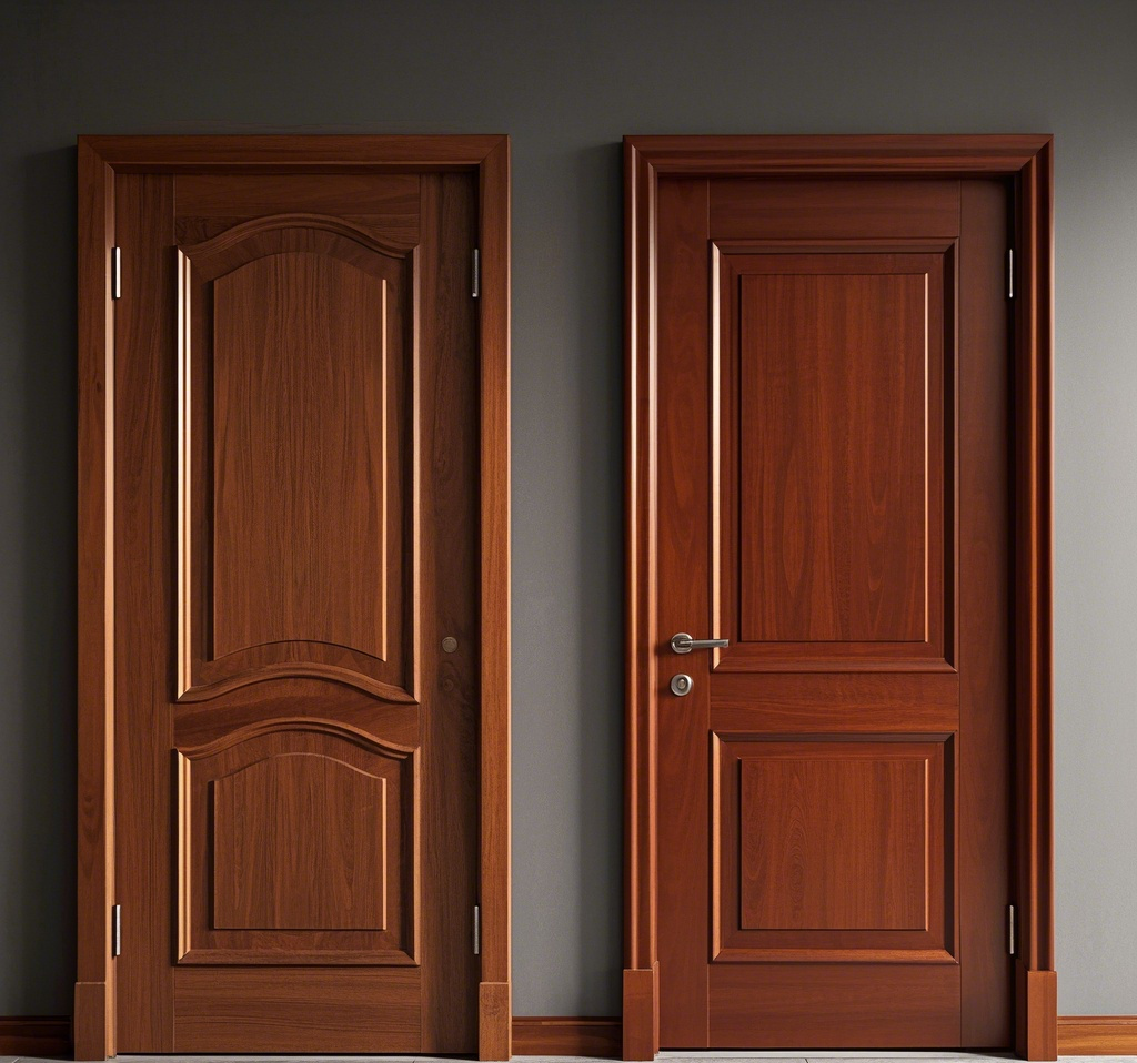 Side-by-side comparison of a solid wood door and a hollow core door, highlighting durability and design differences.