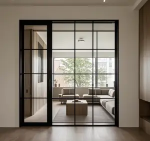 Modern glass door design providing clear views and natural light