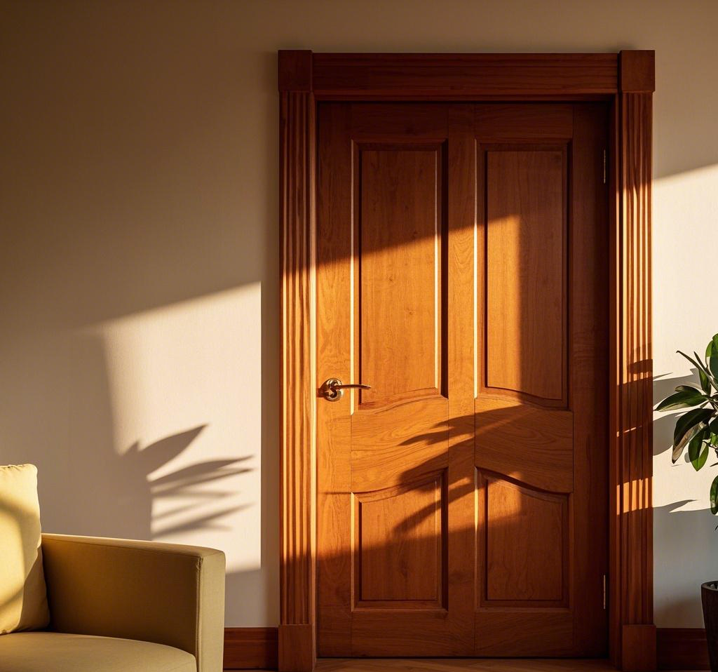 Classic solid wood door with natural wood grain and sturdy structure