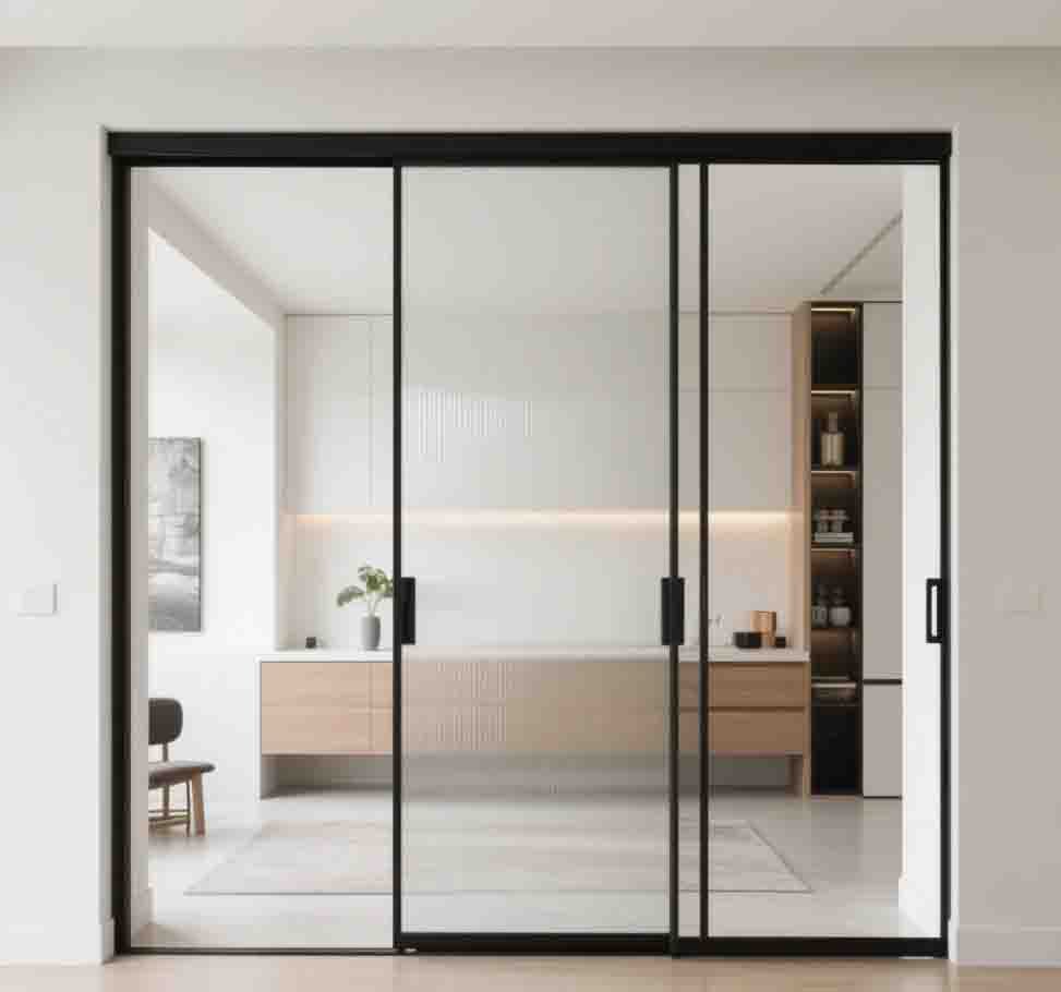 Modern sliding doors with glass panels for natural light and open space