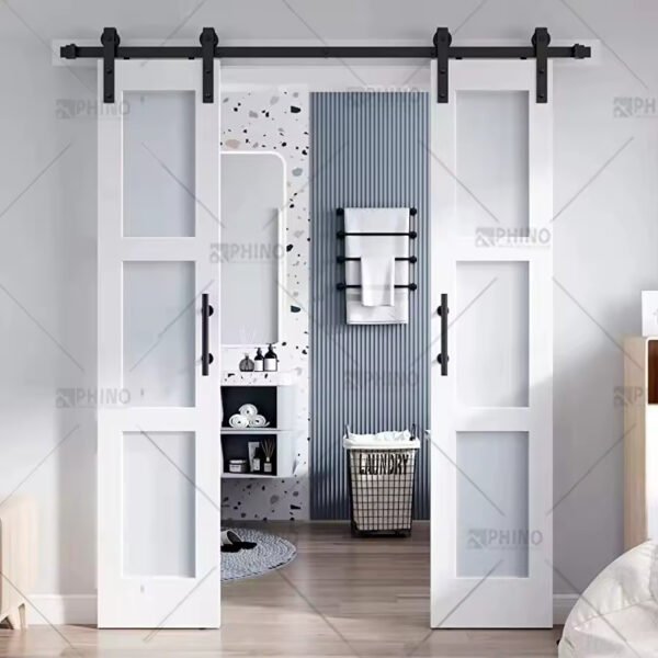 Modern bi-folding barn door front view with industrial design