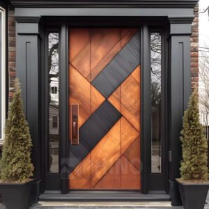 Luxury solid wood 3D carved exterior door front view