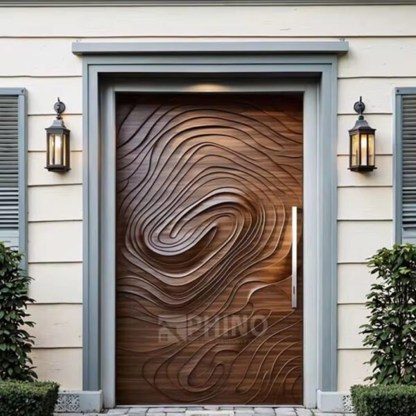 Inside view of 3D carved luxury wooden entrance door