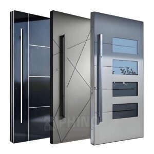 Modern 3D carved wooden entrance door front view