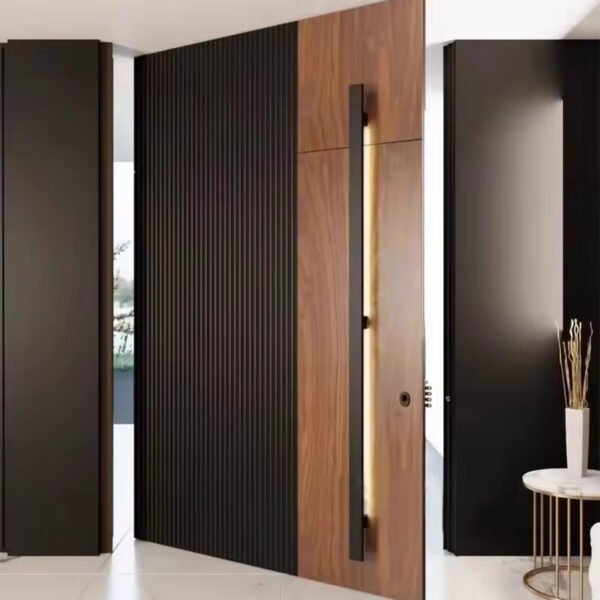 Modern home with aluminum pivot wooden entrance door