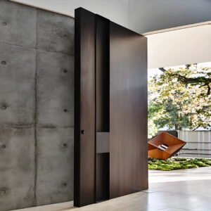 Solid wood water-resistant front door full view