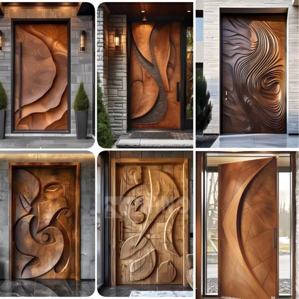 Luxury Solid Wood 3D Carved Exterior Entrance Door for Villas - Image 6