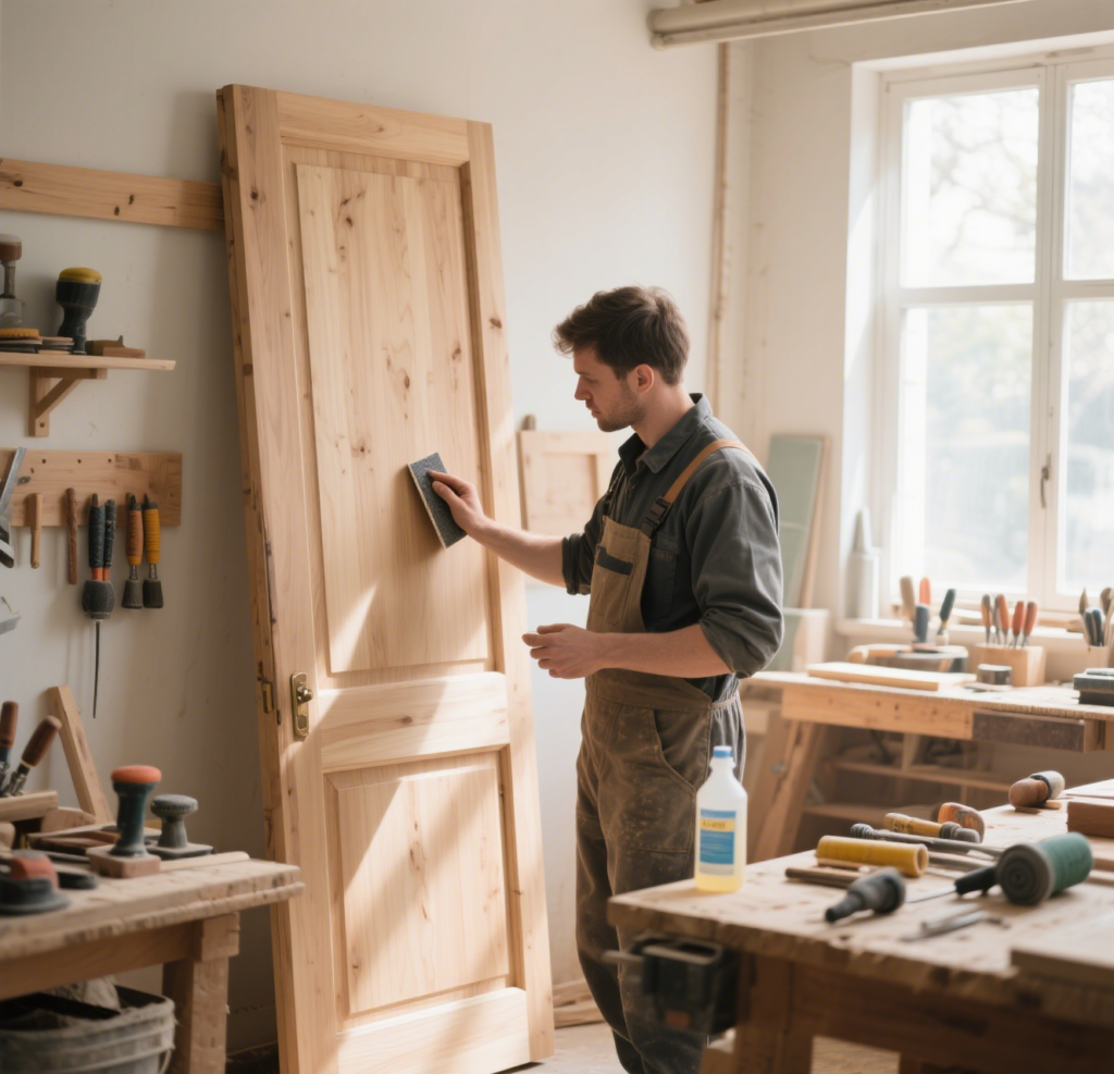 Sanding a solid wood door before staining