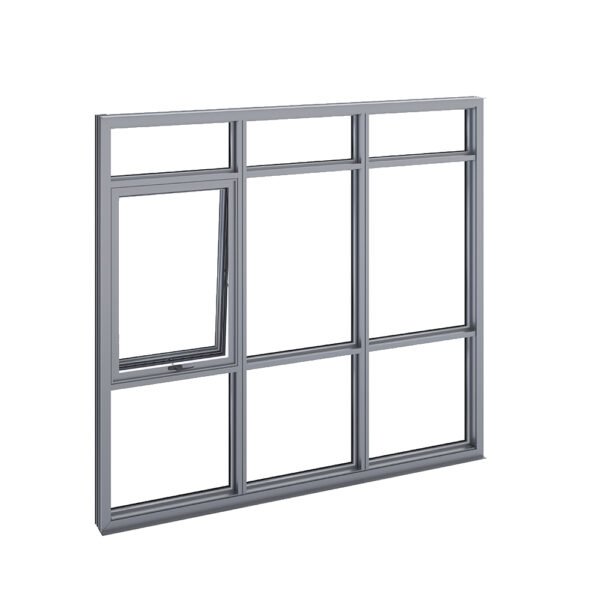 Front view of aluminum glass window wall system