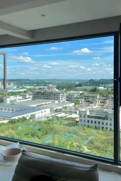 Close-up of frame and sealed double glass door structure