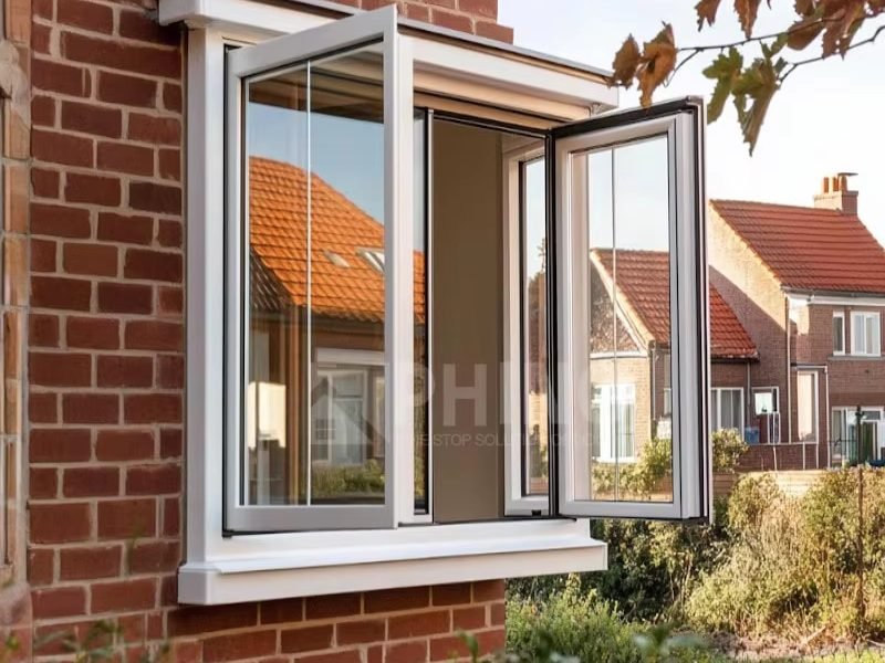 Exterior installation of soundproof aluminum double doors